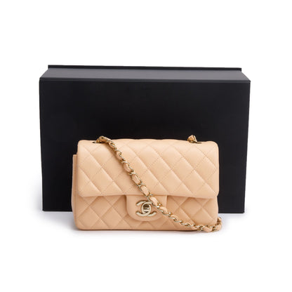 Chanel 2025 Beige Quilted Lambskin Leather Classic Mini Rectangular Flap Bag