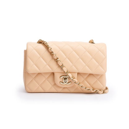 Chanel 2025 Beige Quilted Lambskin Leather Classic Mini Rectangular Flap Bag