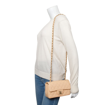 Chanel 2025 Beige Quilted Lambskin Leather Classic Mini Rectangular Flap Bag