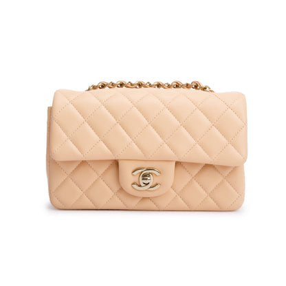 Chanel 2025 Beige Quilted Lambskin Leather Classic Mini Rectangular Flap Bag