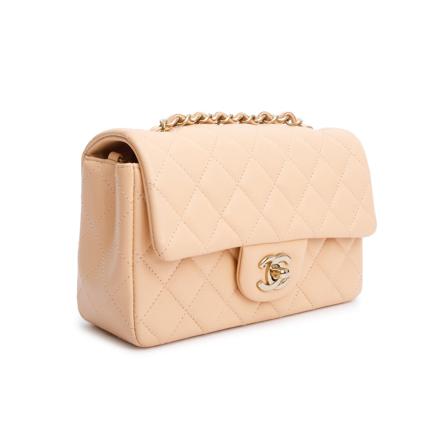 Chanel 2025 Beige Quilted Lambskin Leather Classic Mini Rectangular Flap Bag