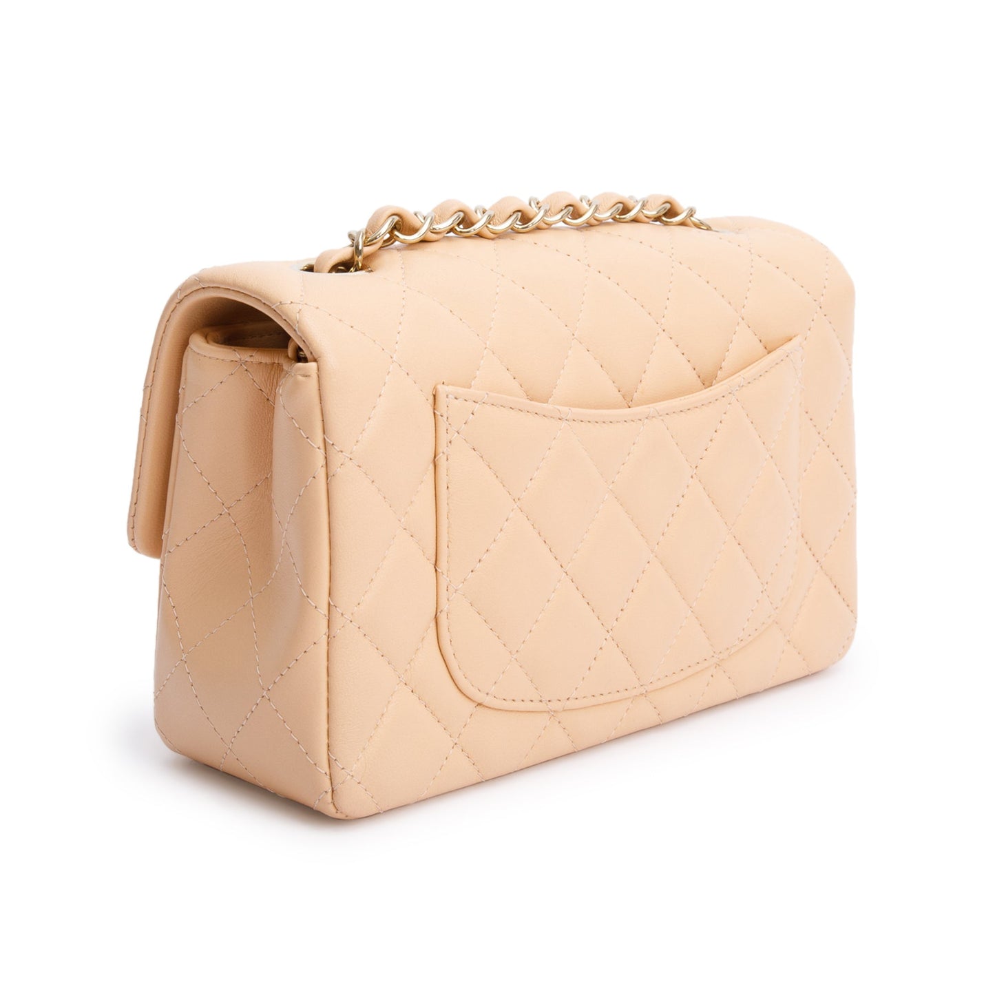 Chanel 2025 Beige Quilted Lambskin Leather Classic Mini Rectangular Flap Bag