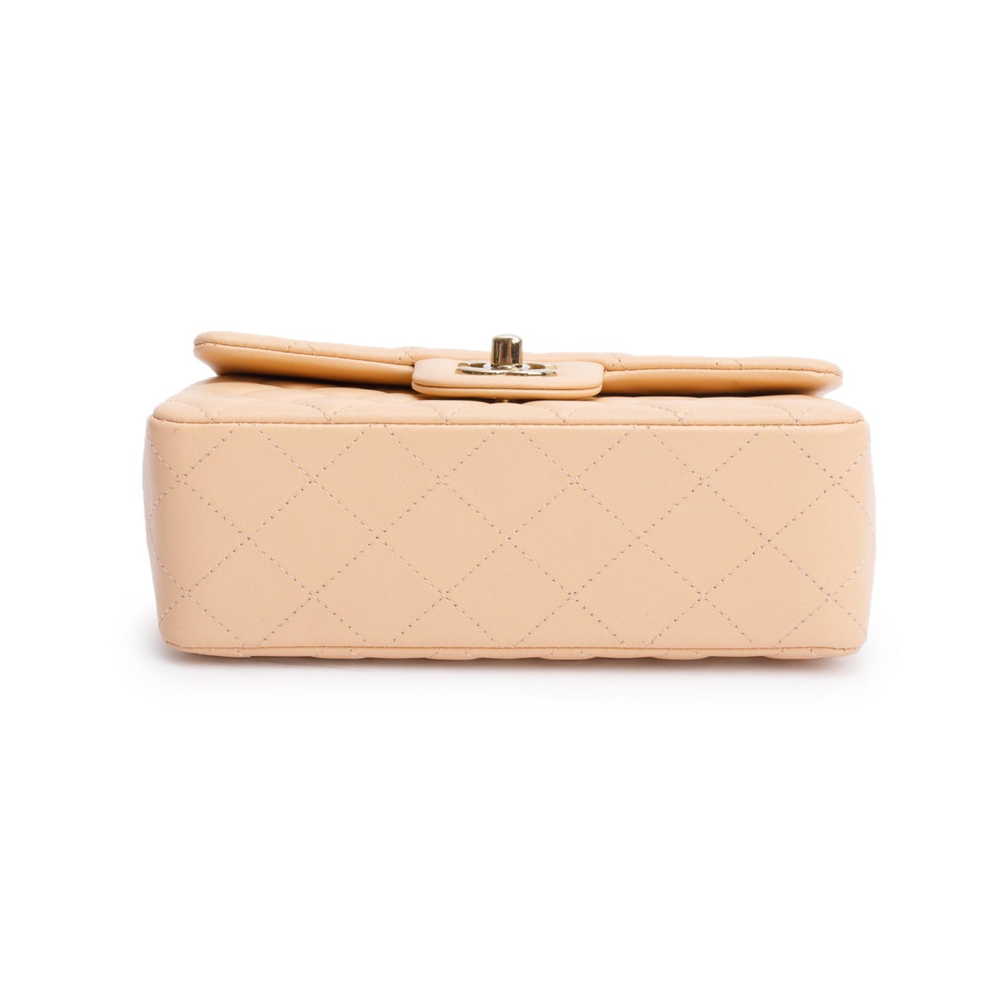 Chanel 2025 Beige Quilted Lambskin Leather Classic Mini Rectangular Flap Bag