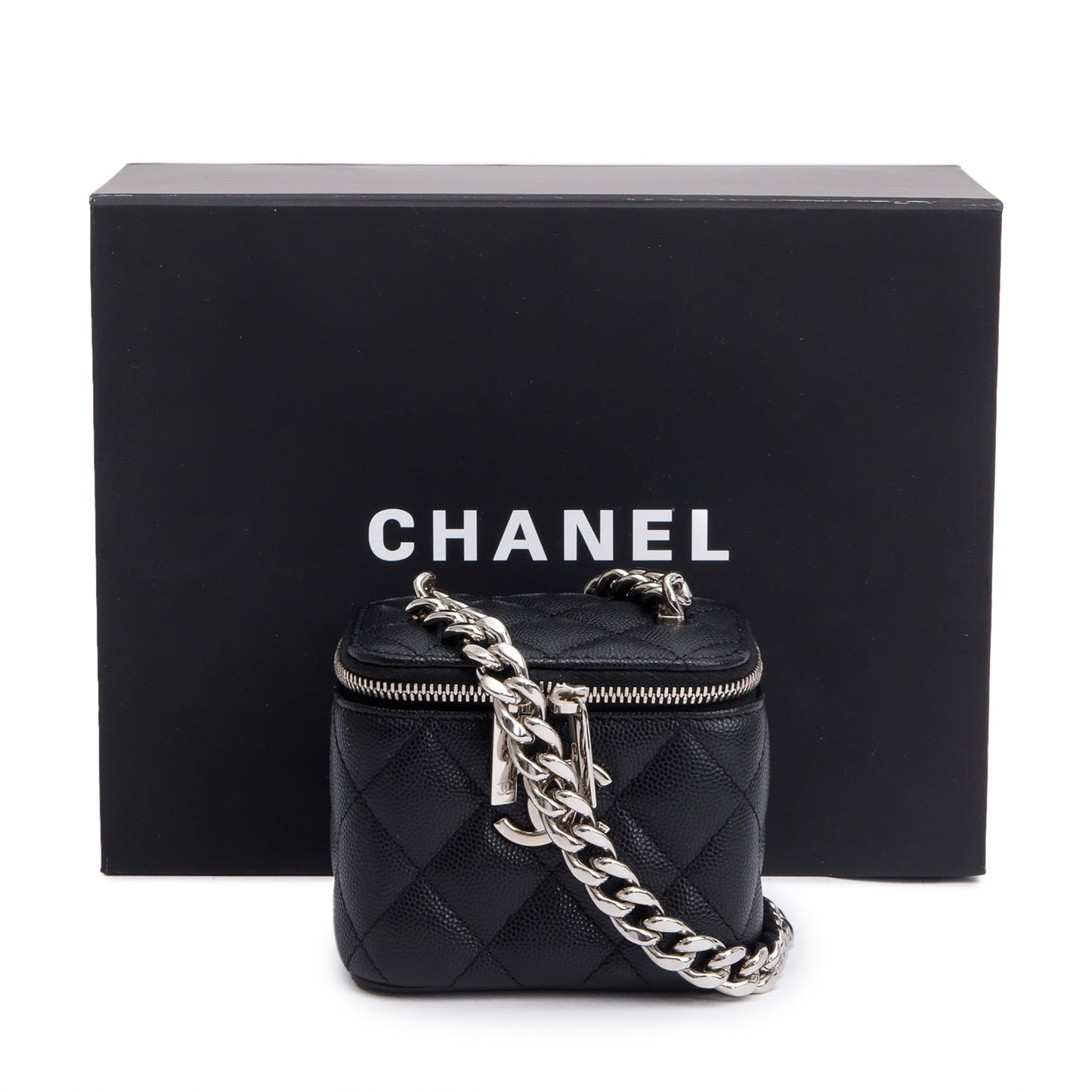 Chanel 2021 Black Caviar Leather Micro Coco Vanity Case