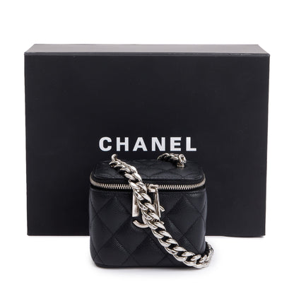 Chanel 2021 Black Caviar Leather Micro Coco Vanity Case