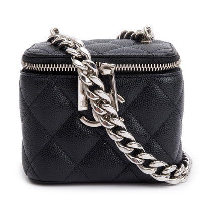 Chanel 2021 Black Caviar Leather Micro Coco Vanity Case