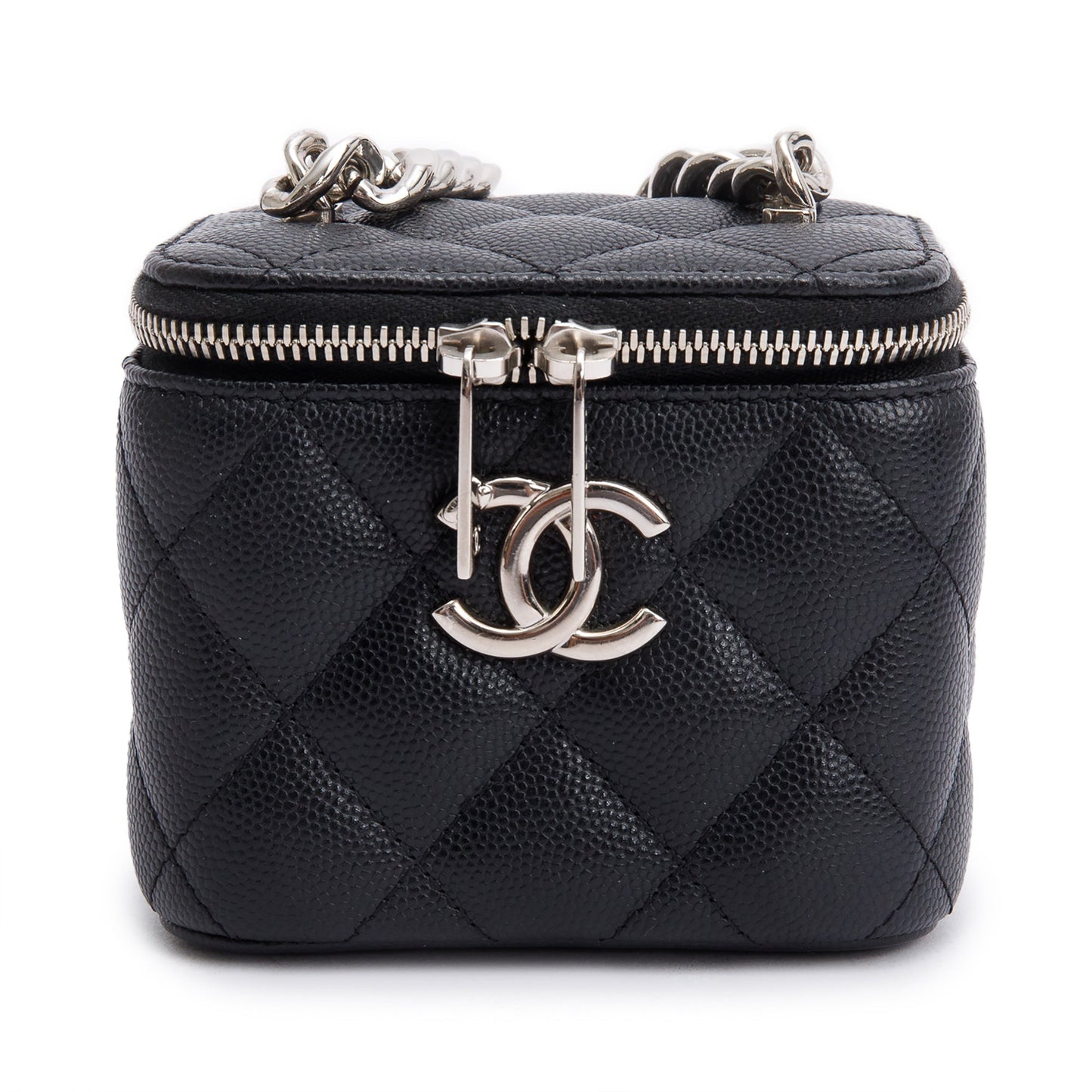 Chanel 2021 Black Caviar Leather Micro Coco Vanity Case