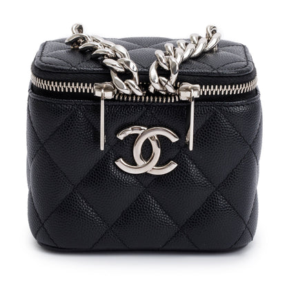 Chanel 2021 Black Caviar Leather Micro Coco Vanity Case