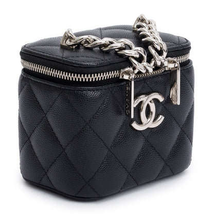 Chanel 2021 Black Caviar Leather Micro Coco Vanity Case