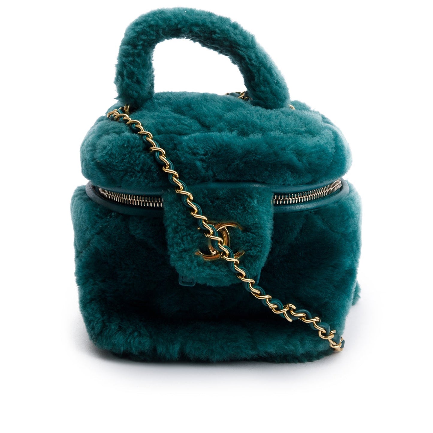 Chanel Green 2022 Shearling Small Top Handle Vanity Case