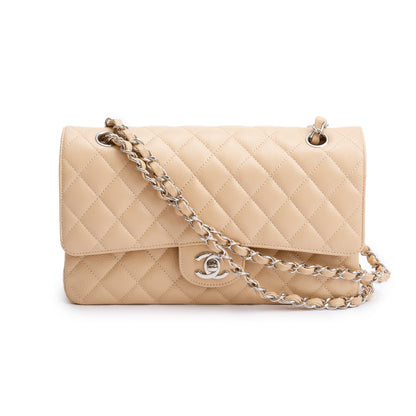 Chanel Beige Quilted Caviar Leather Classic Medium Double Flap Bag