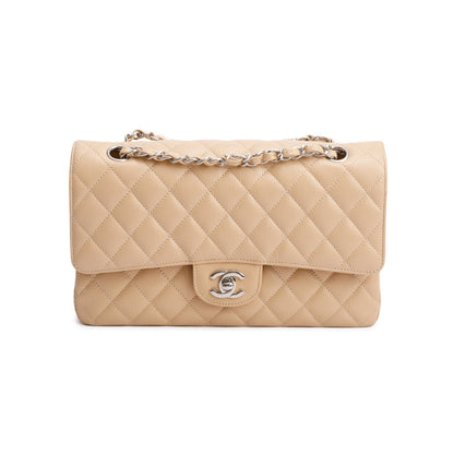 Chanel Beige Quilted Caviar Leather Classic Medium Double Flap Bag