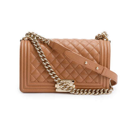 Chanel 2022 Brown Quilted Caviar Leather Medium Boy Bag