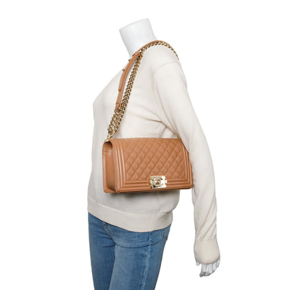 Chanel 2022 Brown Quilted Caviar Leather Medium Boy Bag