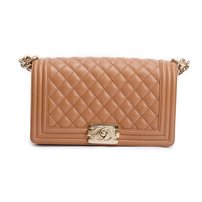 Chanel 2022 Brown Quilted Caviar Leather Medium Boy Bag