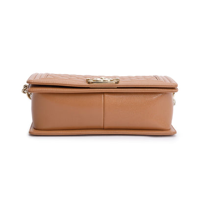 Chanel 2022 Brown Quilted Caviar Leather Medium Boy Bag