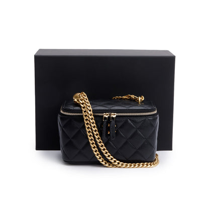 Chanel 2024 Black Quilted Caviar Leather Small Sweet Heart Vanity Case