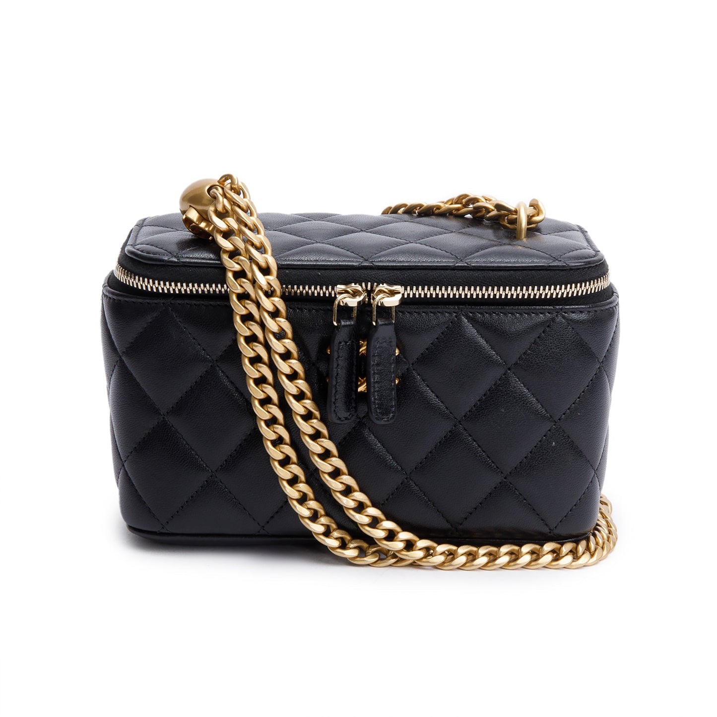Chanel 2024 Black Quilted Caviar Leather Small Sweet Heart Vanity Case