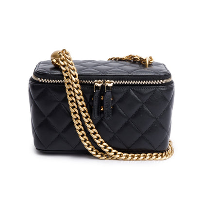 Chanel 2024 Black Quilted Caviar Leather Small Sweet Heart Vanity Case
