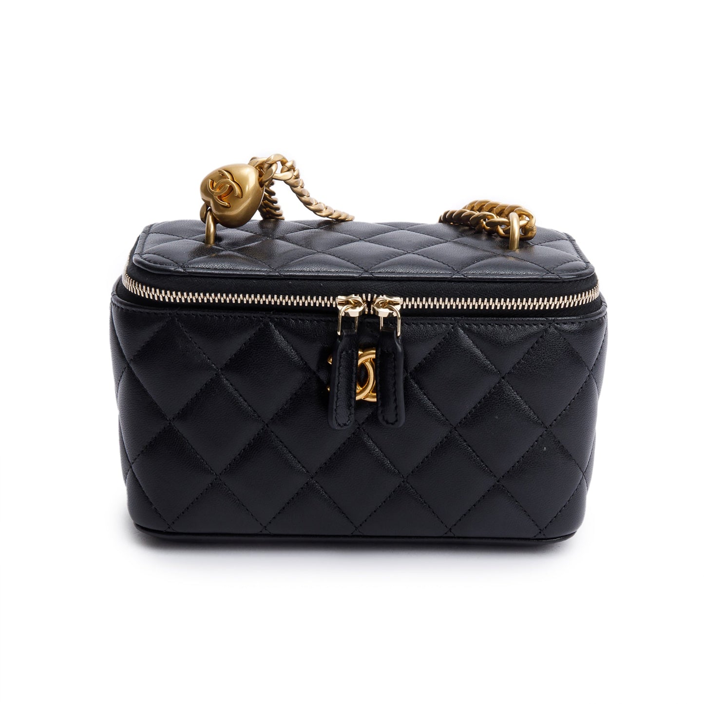 Chanel 2024 Black Quilted Caviar Leather Small Sweet Heart Vanity Case
