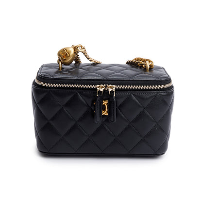 Chanel 2024 Black Quilted Caviar Leather Small Sweet Heart Vanity Case