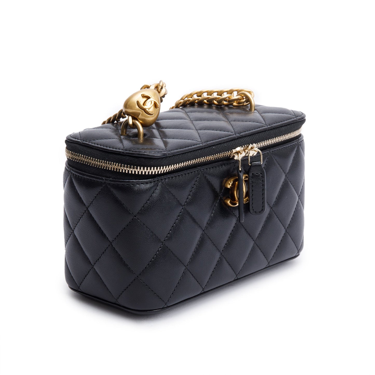 Chanel 2024 Black Quilted Caviar Leather Small Sweet Heart Vanity Case