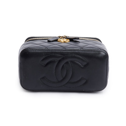 Chanel 2024 Black Quilted Caviar Leather Small Sweet Heart Vanity Case