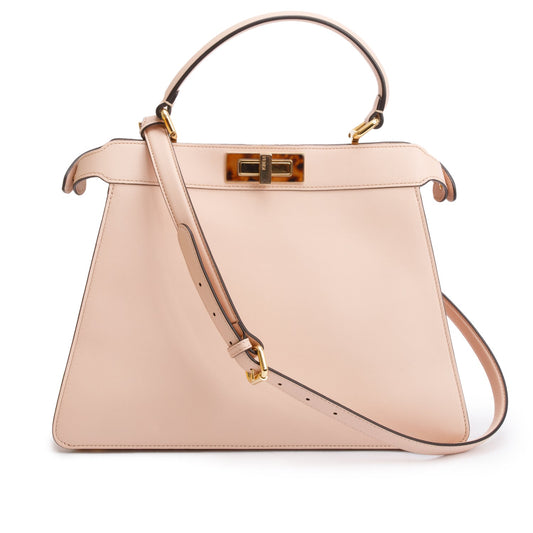 Fendi 2022 Pink Calfskin Leather Medium Peekaboo Bag with Tortoise Detail