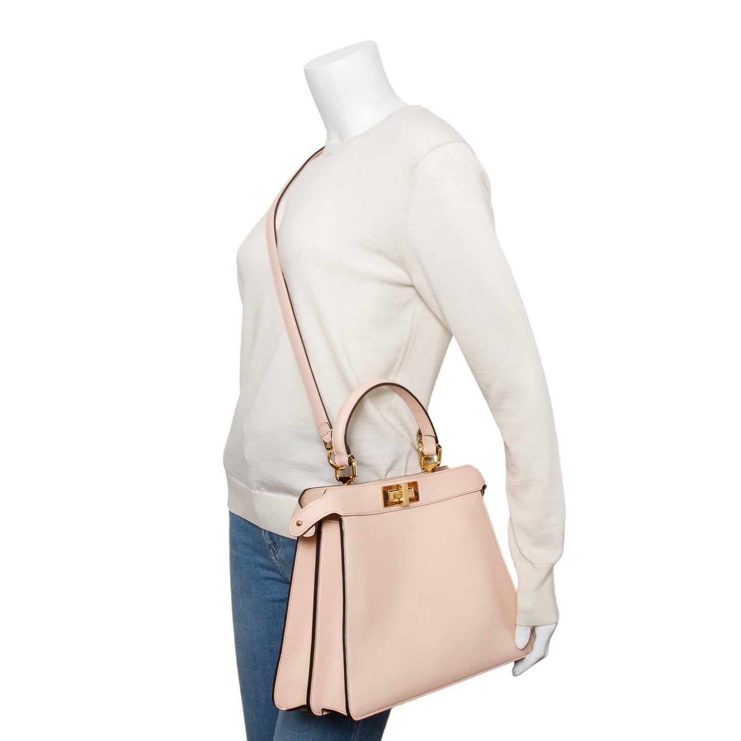 Fendi 2022 Pink Calfskin Leather Medium Peekaboo Bag with Tortoise Detail