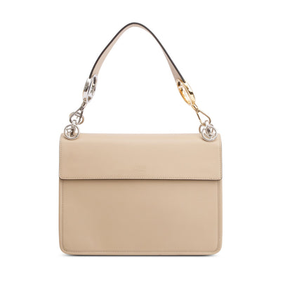 Fendi Beige Calfskin Leather FF Zucca Velvet Medium F is Fendi Kan I Shoulder Bag