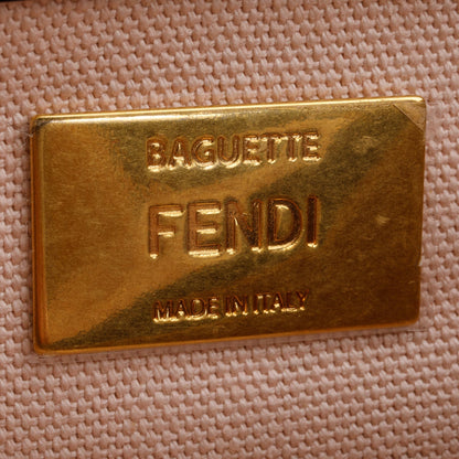 Fendi 2020 Pink FF Embroidered Canvas Baguette Shoulder Bag