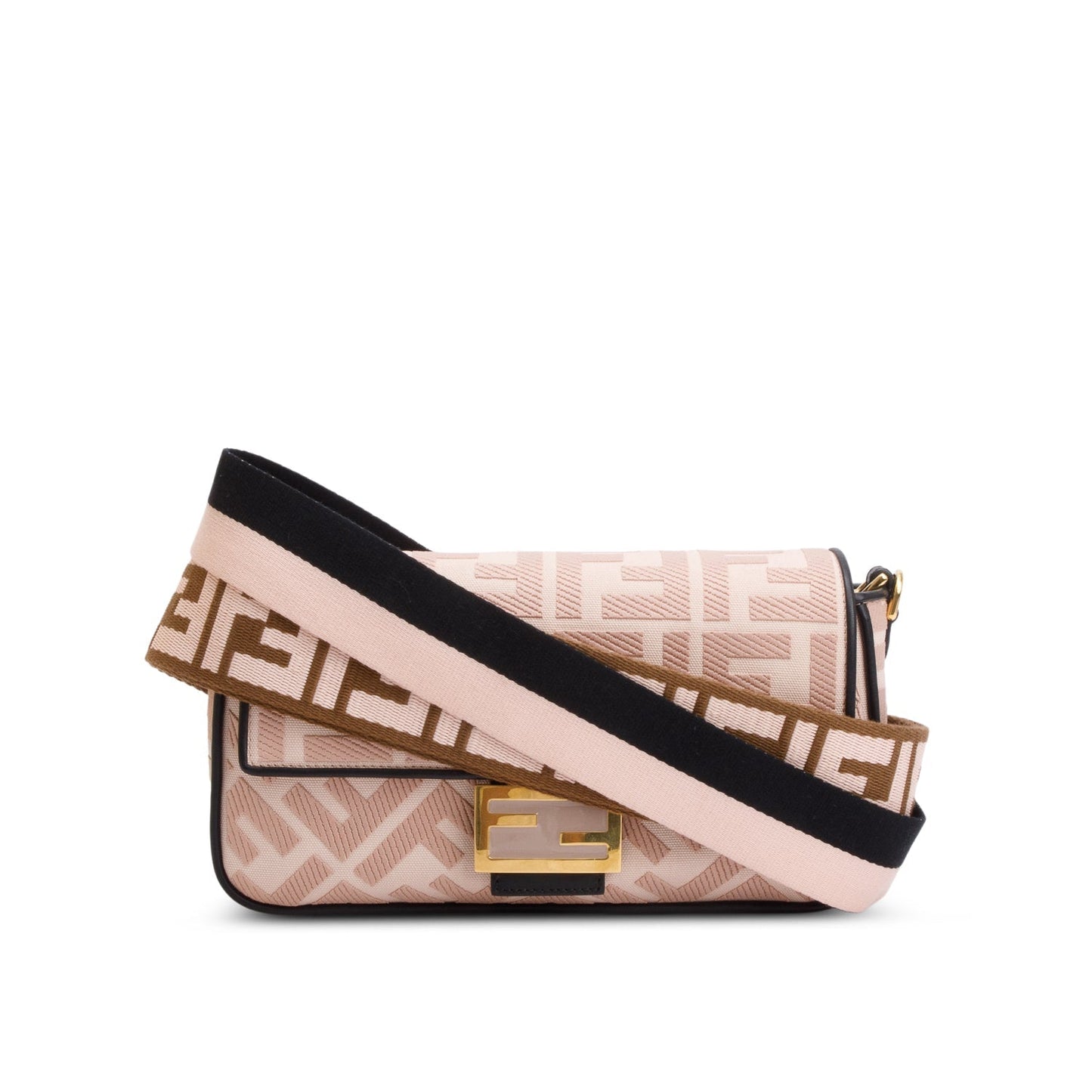 Fendi 2020 Pink FF Embroidered Canvas Baguette Shoulder Bag