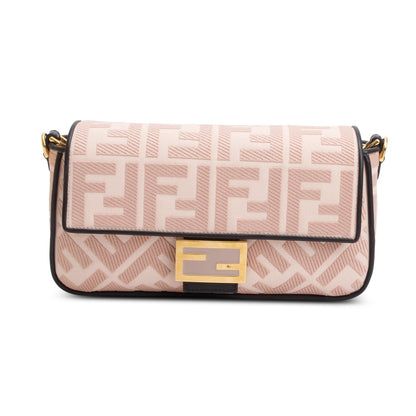 Fendi 2020 Pink FF Embroidered Canvas Baguette Shoulder Bag