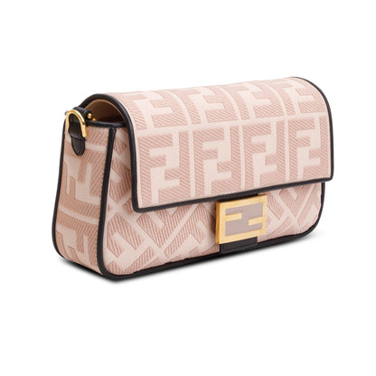 Fendi 2020 Pink FF Embroidered Canvas Baguette Shoulder Bag