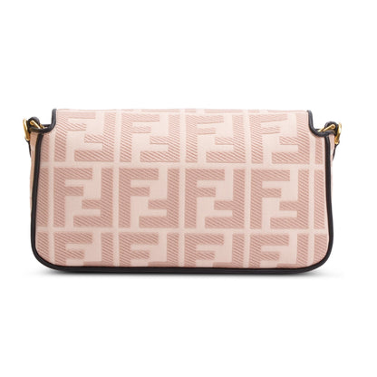 Fendi 2020 Pink FF Embroidered Canvas Baguette Shoulder Bag