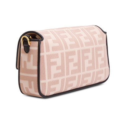 Fendi 2020 Pink FF Embroidered Canvas Baguette Shoulder Bag