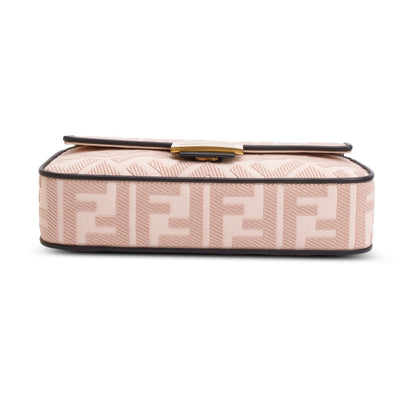 Fendi 2020 Pink FF Embroidered Canvas Baguette Shoulder Bag