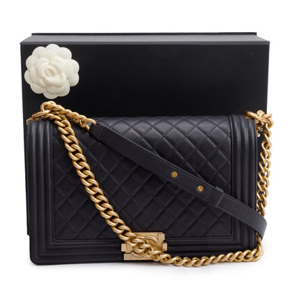 Chanel Black Quilted Lambskin Leather Large Boy Bag