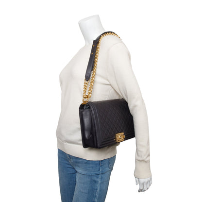Chanel Black Quilted Lambskin Leather Large Boy Bag