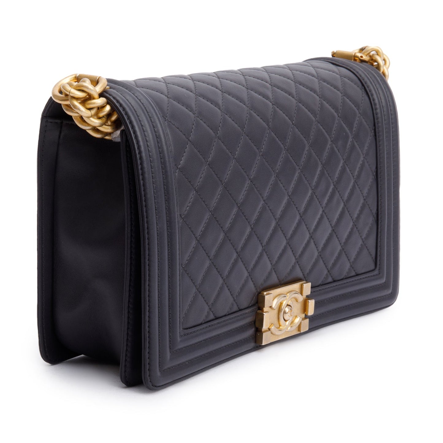 Chanel Black Quilted Lambskin Leather Large Boy Bag