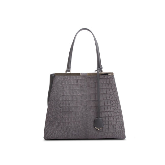 Fendi Grey Croc Embossed Pony Hair Large 3Jours Tote
