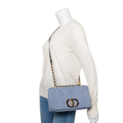 Christian Dior 2022 Blue Macrocannage Denim Medium Dior Caro Bag