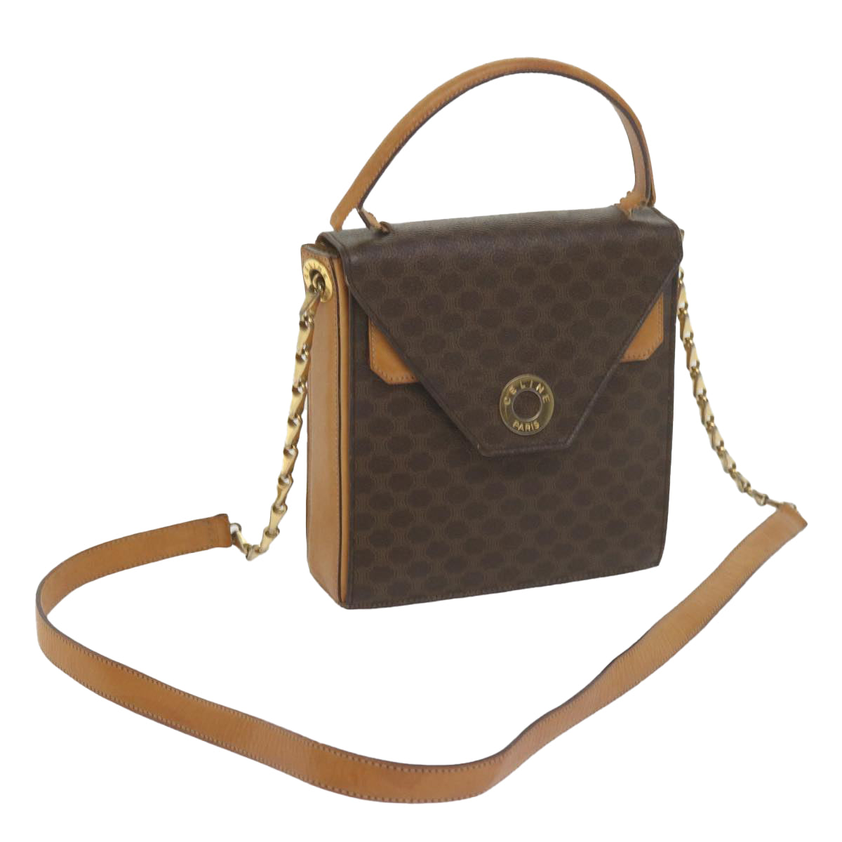 Luxury CELINE Macadam Canvas Shoulder Bag PVC Leather Brown  61554