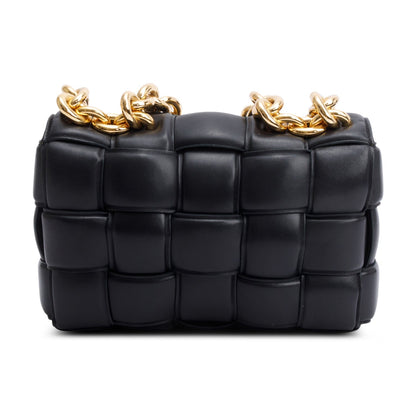 Bottega Veneta Black Intreccio Nappa Padded Leather Maxi Chain Cassette Bag