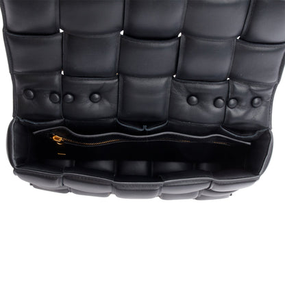 Bottega Veneta Black Intreccio Nappa Padded Leather Maxi Chain Cassette Bag