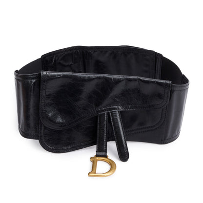 Christian Dior Black Calf Leather Saddle Waist Belt