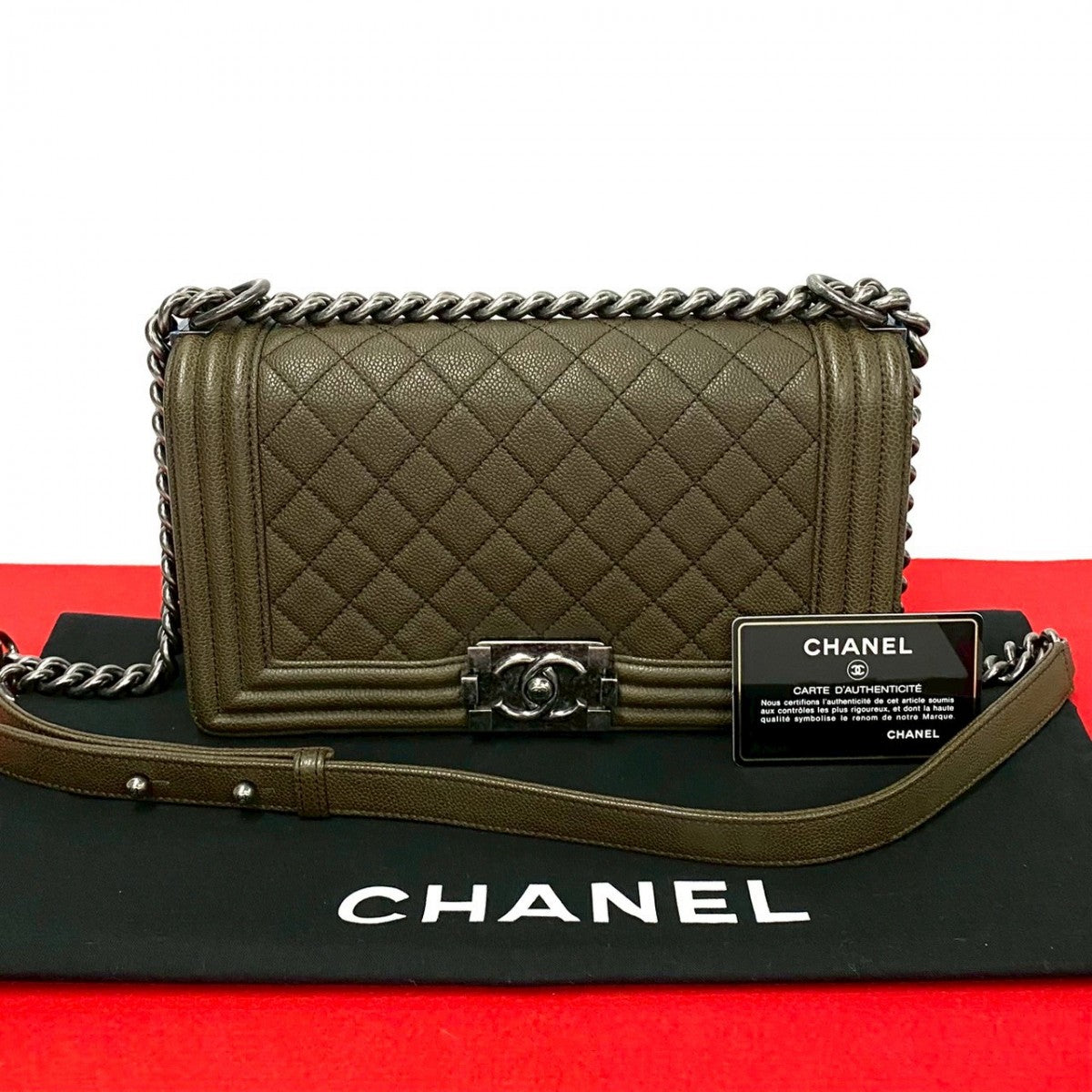 CHANEL Shoulder Bag leather khaki COCO Mark Boy chanel Women