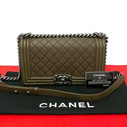 CHANEL Shoulder Bag leather khaki COCO Mark Boy chanel Women