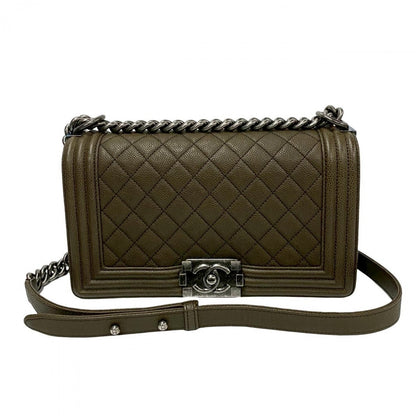 CHANEL Shoulder Bag leather khaki COCO Mark Boy chanel Women