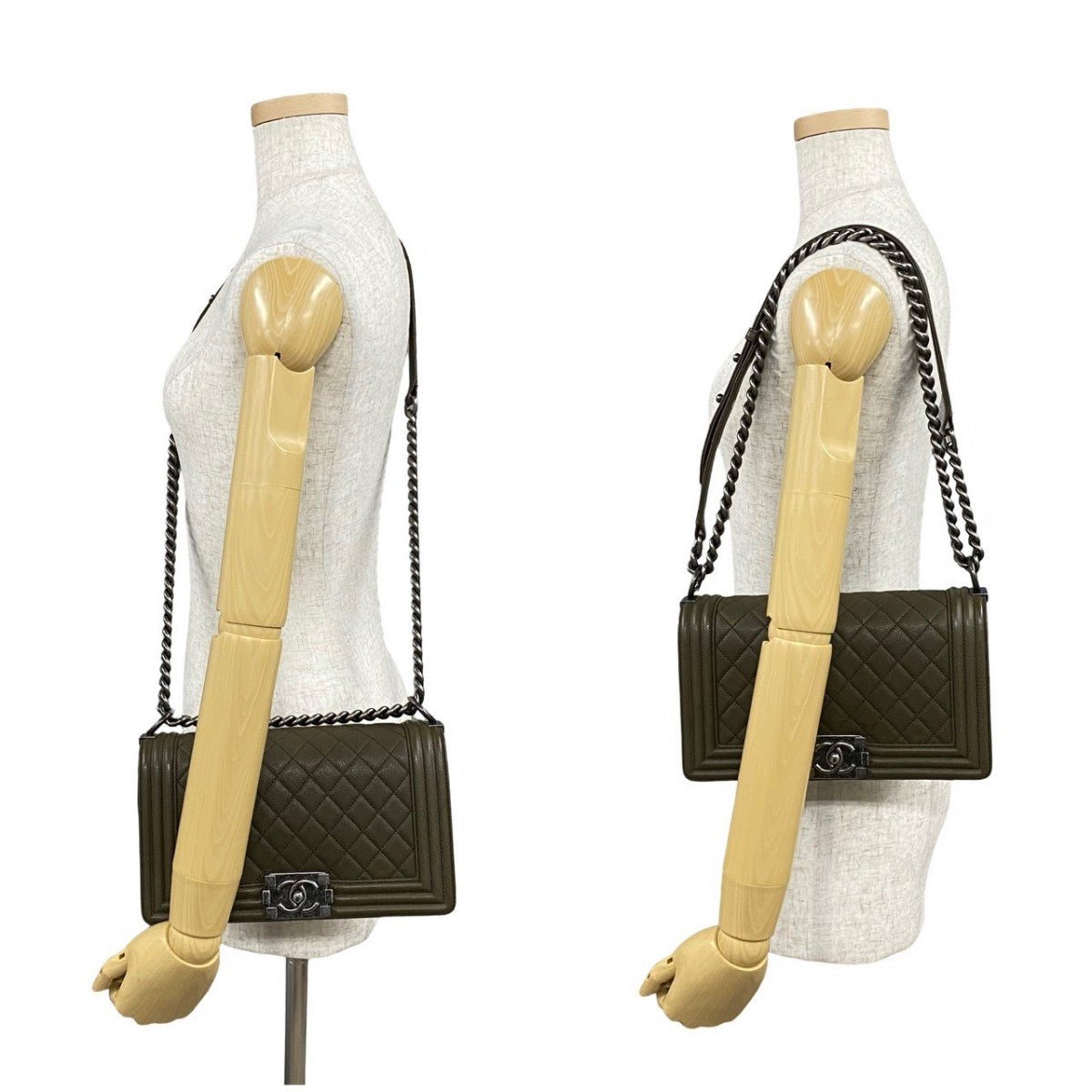 CHANEL Shoulder Bag leather khaki COCO Mark Boy chanel Women